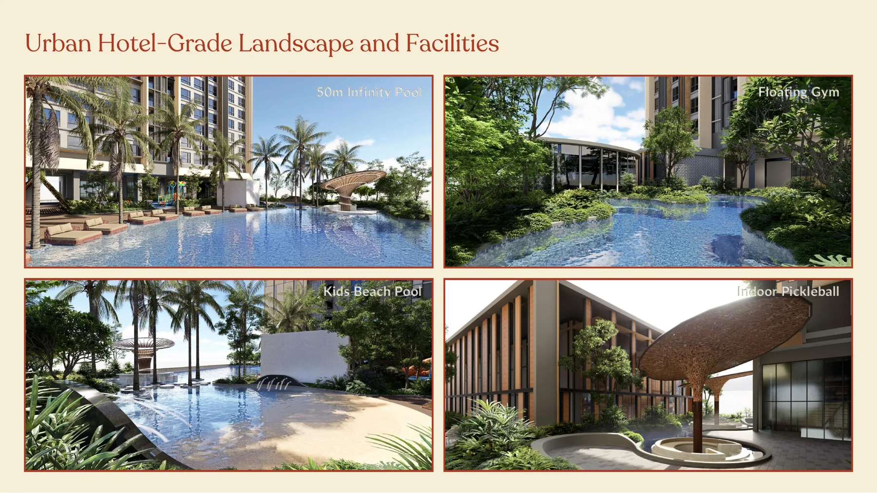 Amora Serviced Residence facilities and landscape concept illustrations from preview brochure