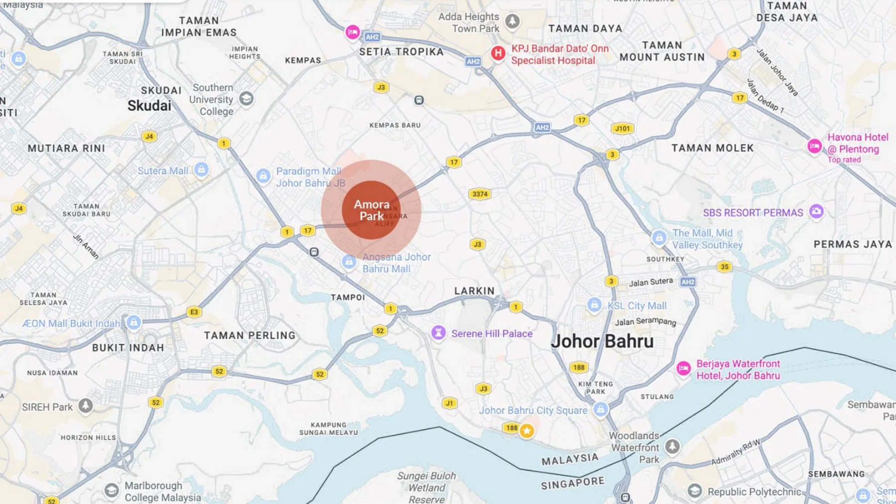 Amora Park Tampoi location map in Johor Bahru from the supplied project preview