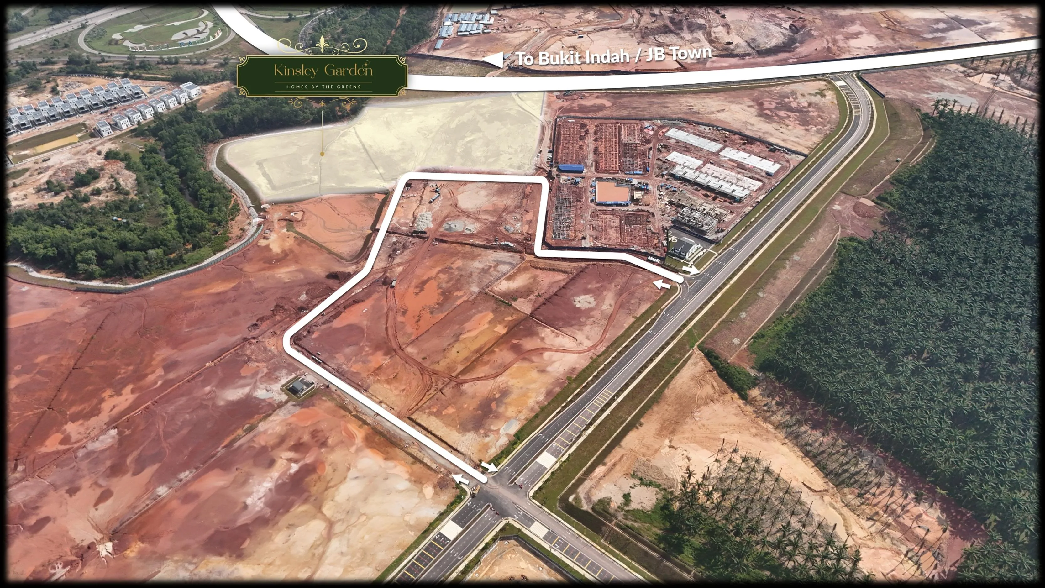 Developer location plan showing Kinsley Garden in Iskandar Puteri beside nearby highway connections