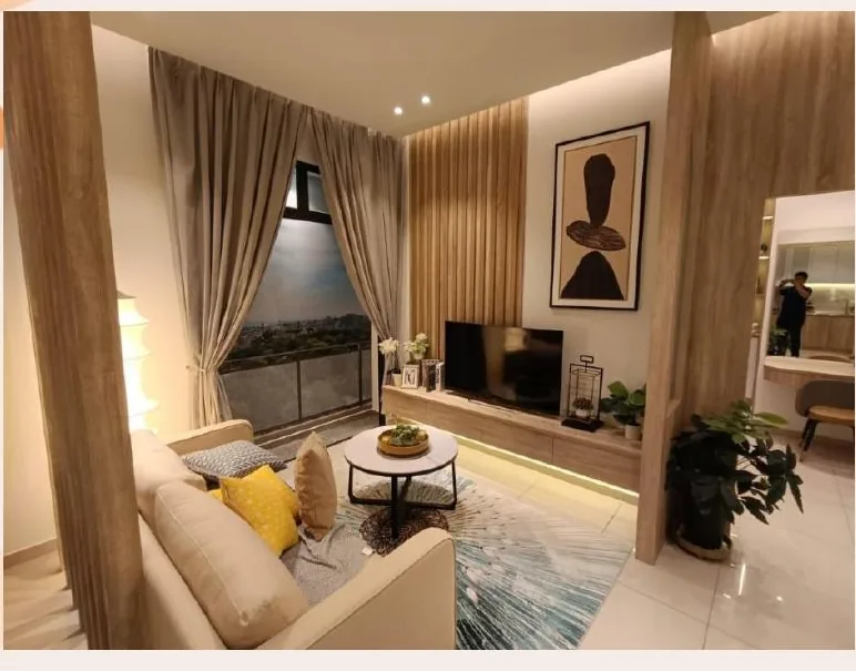 KSL Ceros Residences two-bedroom show unit living room and balcony